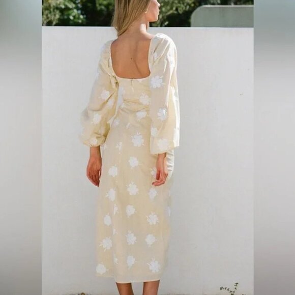 SABO Jean Maree Yellow White Cotton Gingham Floral Puff Sleeve Midi Maxi Dress - Picture 6 of 14